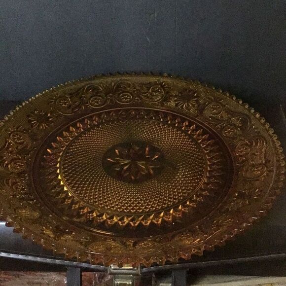 Platter, depression era, Amber gold serving platter - Picture 2 of 4